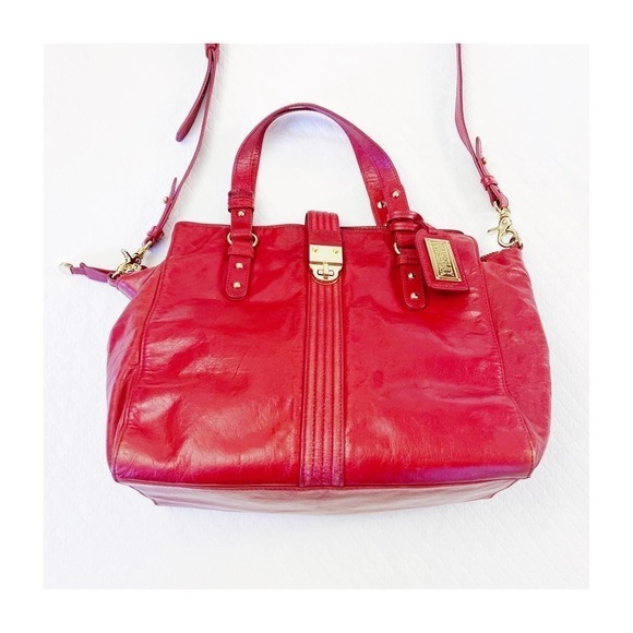Badgley Mischka Red Leather Purse Crossbody Gold Hardware - Picture 1 of 11